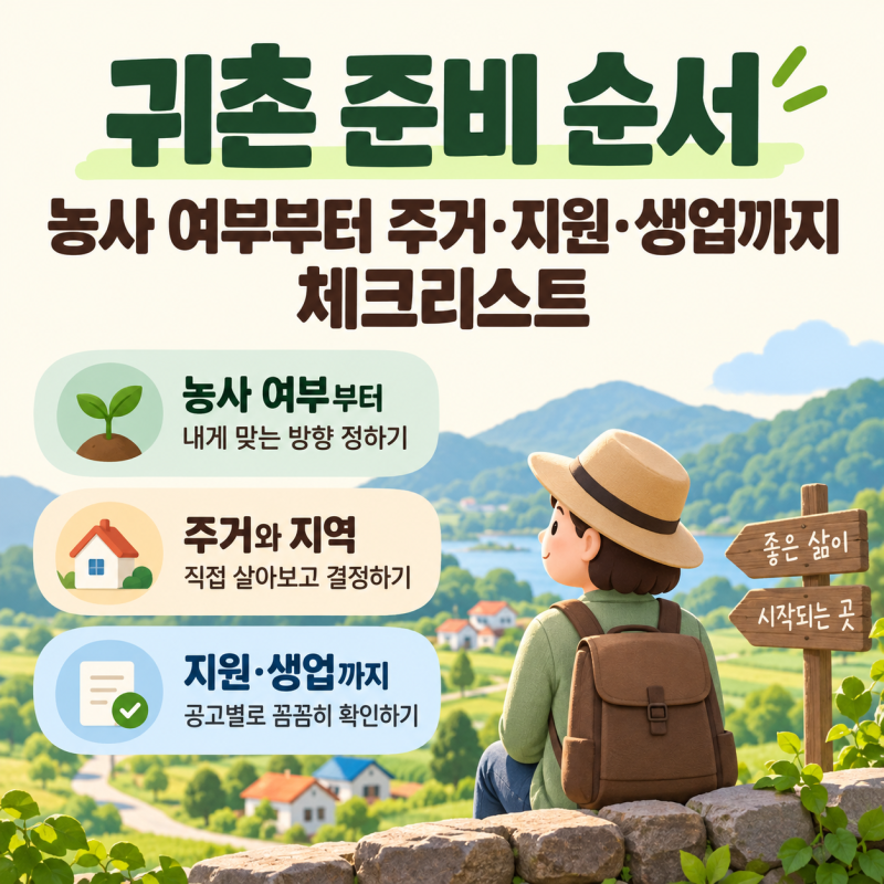 귀촌 준비 순서: 농사 여부부터 주거·지원·생업까지 체크리스트