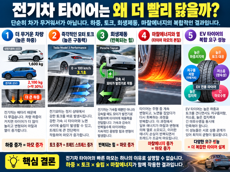 전기차 타이어는 왜 더 빨리 닳을까?｜EV 타이어 마모 원인과 물리학적 원리 총정리