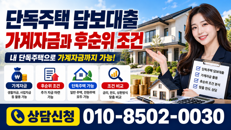 단독주택 담보대출 가계자금과 후순위 한도 조건 차이 정리