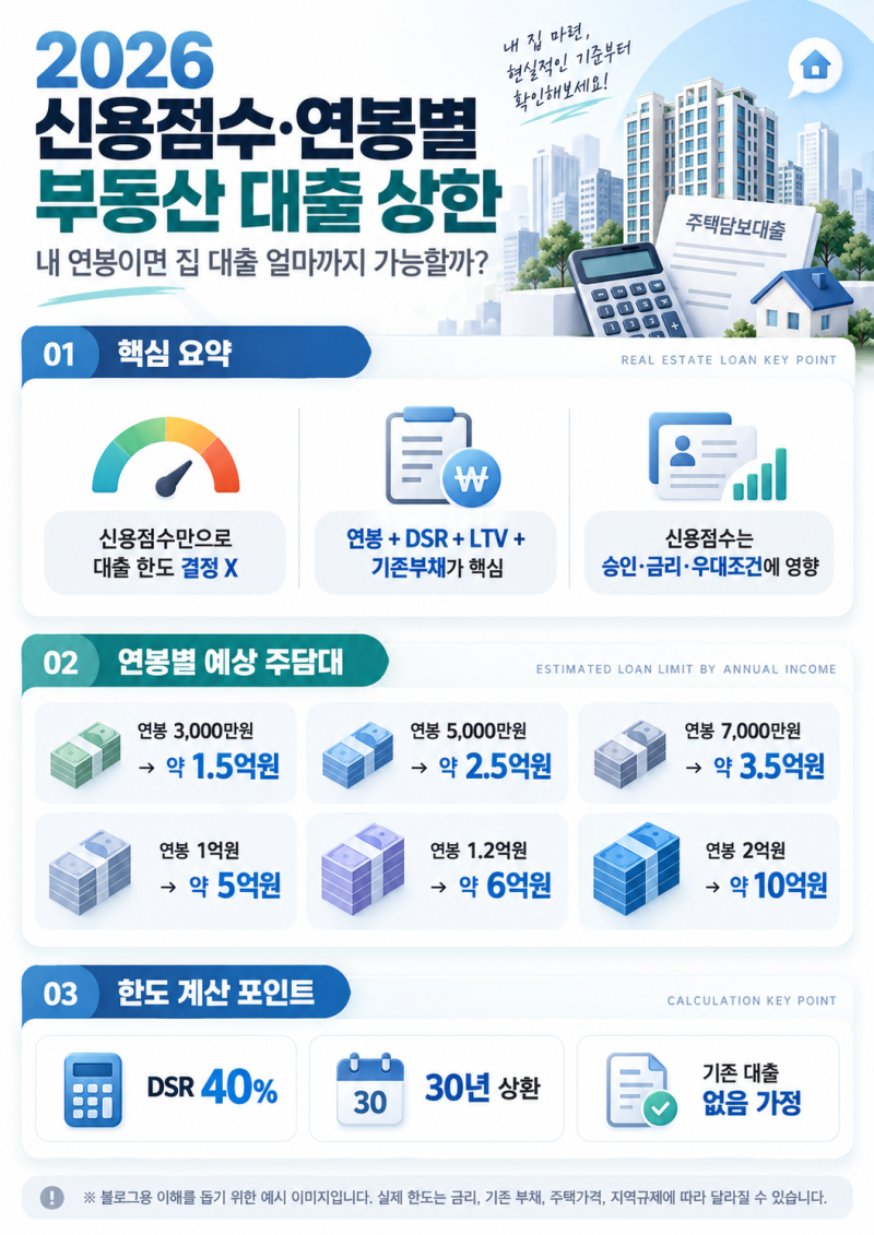 2026 신용점수·연봉별 부동산 대출 한도 총정리