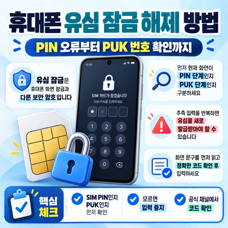 휴대폰 유심 잠금 해제 방법, PIN 오류부터 PUK 번호 확인까지