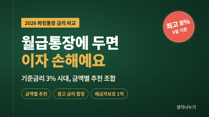기준금리 3% 시대, 월급통장에 돈 두면 손해예요… 2026 파킹통장 금리 비교 총정리