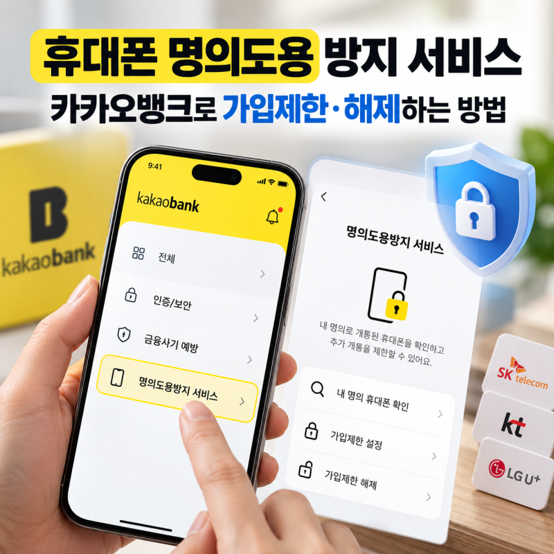 휴대폰 명의도용 방지 서비스 카카오뱅크로 가입제한·해제하는 방법