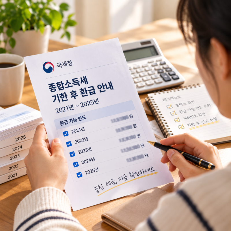 국세청 기한 후 환급 5년치 조회 수수료 0원 놓친 세금 직접 돌려받는 법