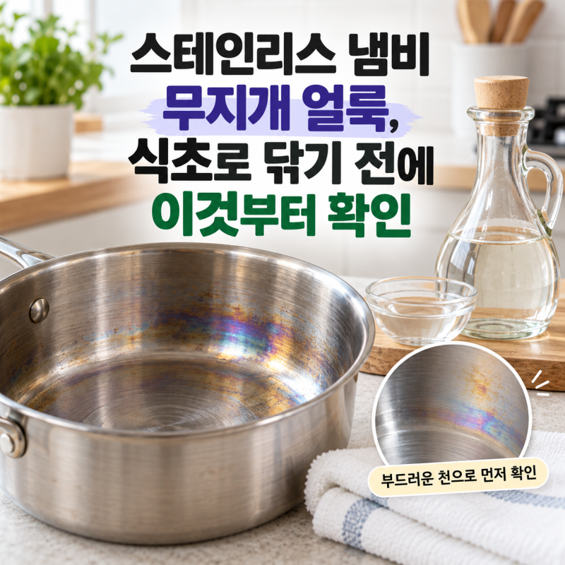 스테인리스 냄비 무지개 얼룩, 식초로 닦기 전에 이것부터 확인
