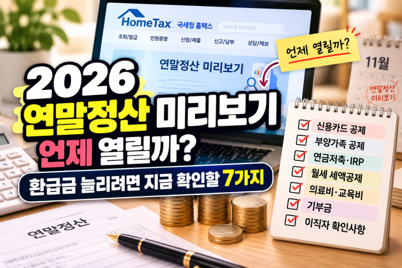 2026 연말정산 미리보기 언제 열릴까? 환급금 늘리려면 지금 확인할 7가지