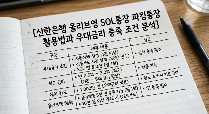 신한은행 올리브영 SOL통장 파킹통장 활용법과 우대금리 충족 조건 분석