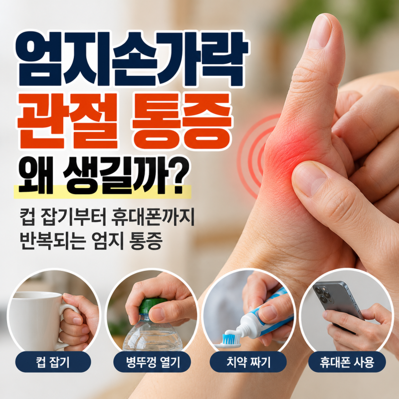 엄지손가락 관절 통증 왜 생길까 컵 잡기부터 휴대폰까지 반복되는 엄지 통증