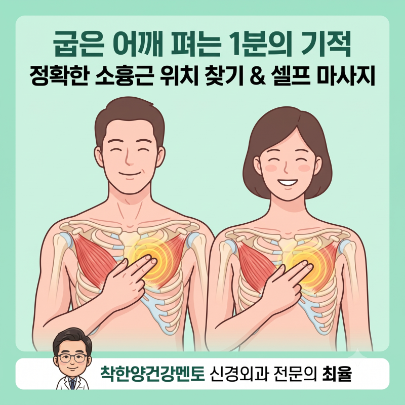 라운드숄더와 목 통증의 숨은 주범, '소흉근' 1분 셀프 마사지 완벽 가이드 착한양건강멘토 ....