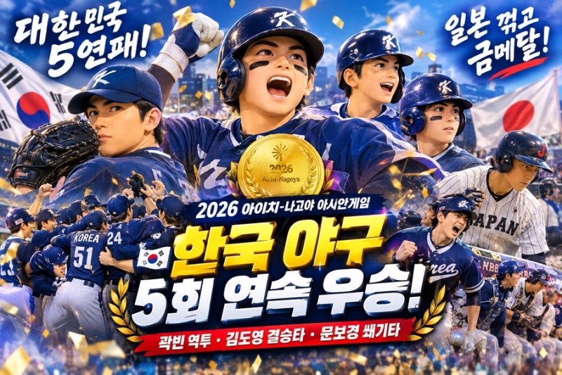 한국 야구 아시안게임 5연패! 일본 꺾고 금메달