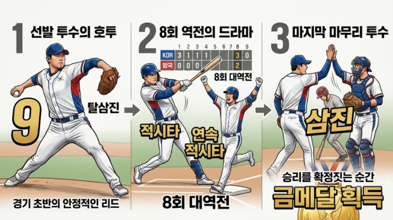대한민국 야구 금메달 일본 3-1 격파, ‘약속의 8회’로 아시안게임 5연패