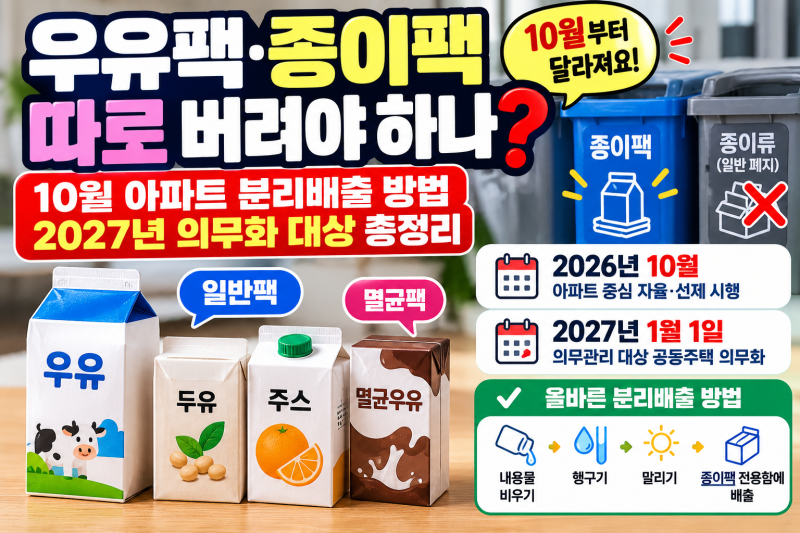 우유팩·종이팩 따로 버려야 하나?｜10월 아파트 분리배출 방법·2027년 의무화 대상