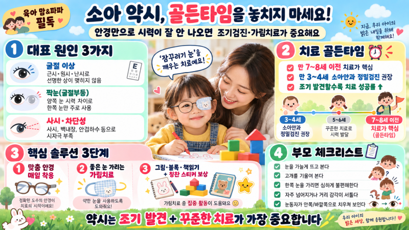 "시력검사에서 안경을 써도 교정이 안 된다고요?" 어린이 약시 원인부터 골든타임 치료법 & ....