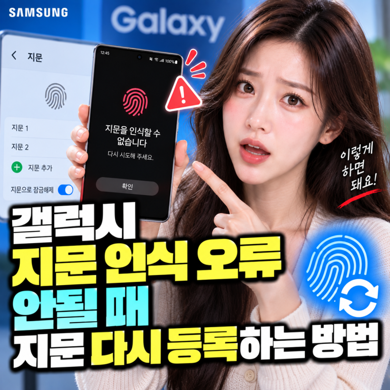 갤럭시 지문 인식 오류 안될 때 지문 다시 등록하는 방법