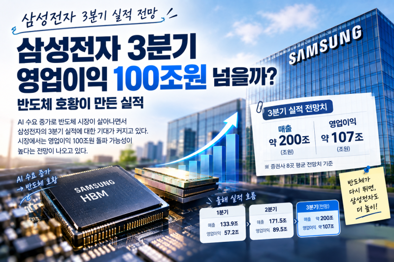 삼성전자 3분기 영업이익 100조원 넘을까…반도체 호황이 만든 실적
