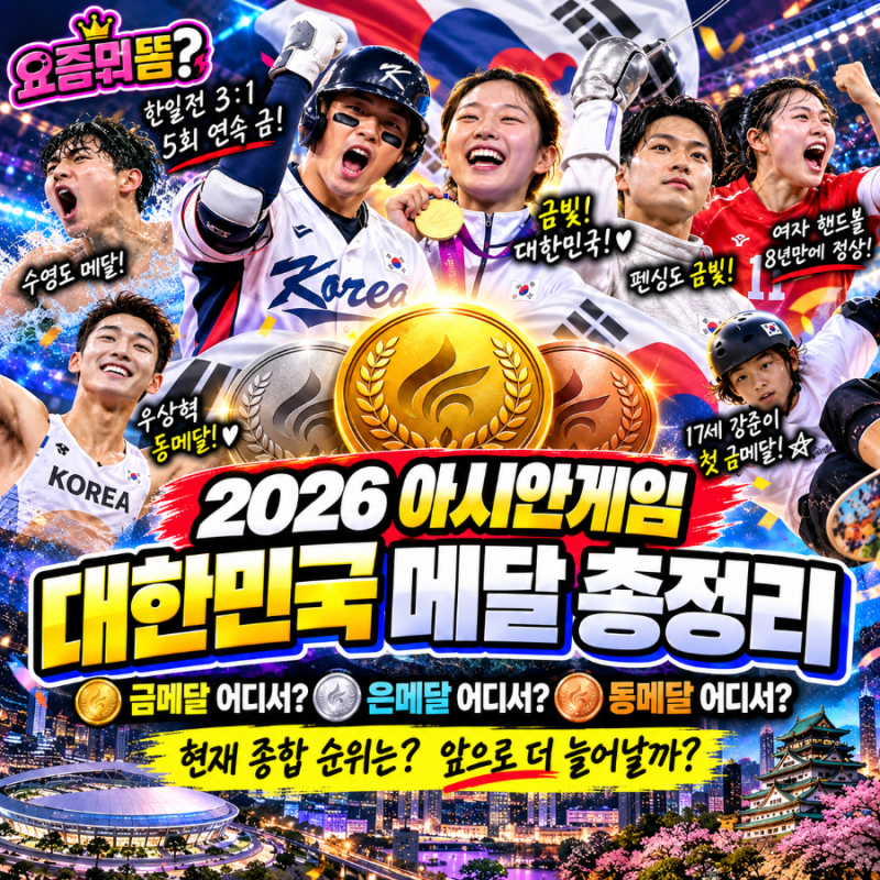 2026 아시안게임 대한민국 메달 총정리｜금·은·동 어디서 땄을까? 현재 종합 순위는?