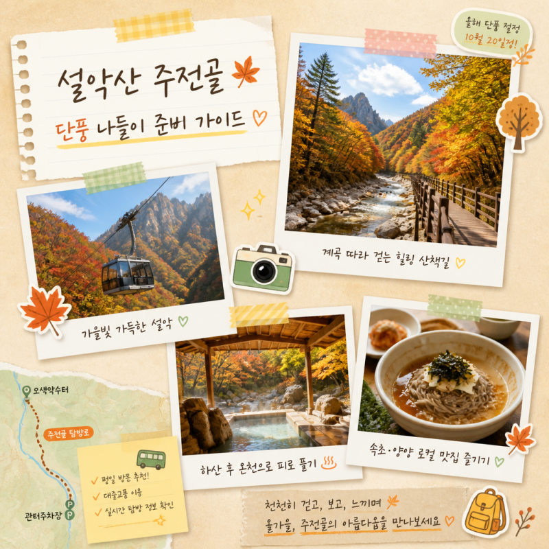 10월 설악산 주전골 단풍 나들이 교통과 현장 정보 및 단풍 절정시기