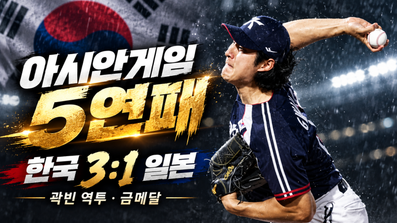 3-1로 갚았다…곽빈 111구 투혼·김도영 결승타! 한국 야구 아시안게임 5연패