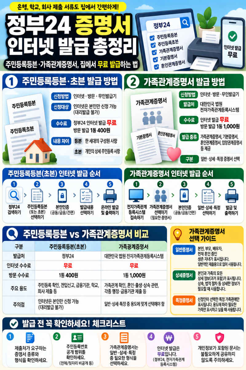 정부24 주민등록등본 인터넷 발급 방법가족관계증명서 무료 발급·PDF 저장까지 총정리