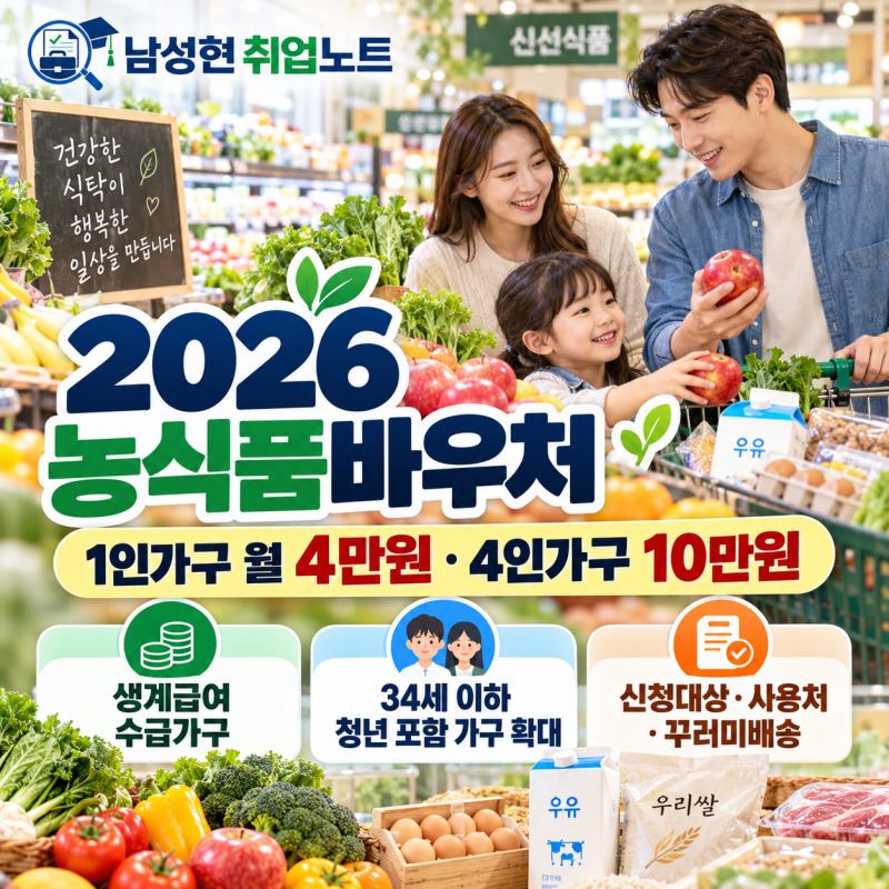 2026 농식품바우처｜1인가구 월 4만원·4인가구 10만원｜신청대상·사용처·꾸러미배송