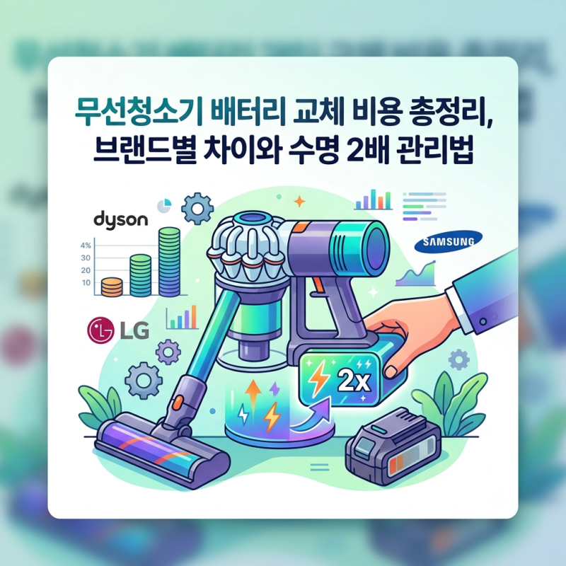 다이슨·LG·삼성 무선청소기 무선청소기 배터리 교체 비용 브랜드별 비교 및 수명 2배 늘리는....