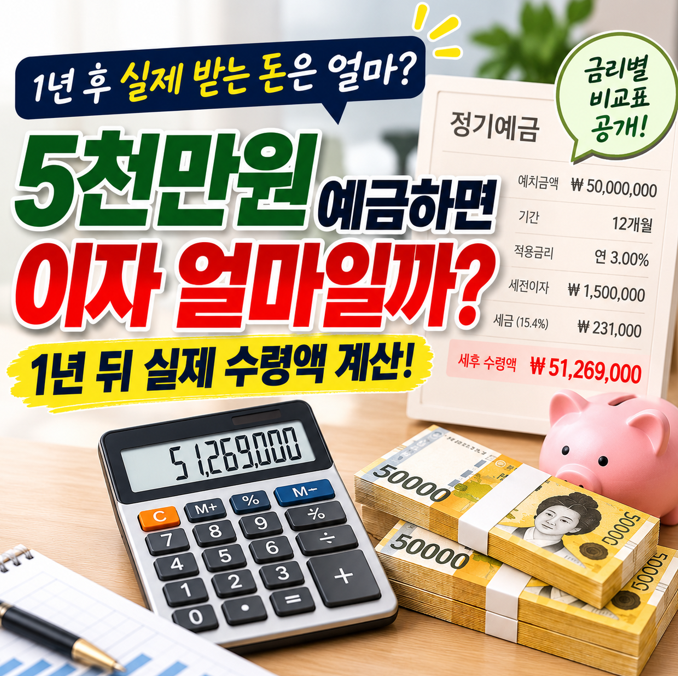 5천만원 예금하면 이자 얼마일까? 1년 뒤 실제 받는 돈 계산해봤습니다