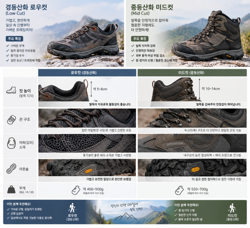 등산화 추천 및 구매 가이드: 발이 편한 등산화 선택 기준 (경등산화 vs 중등산화)