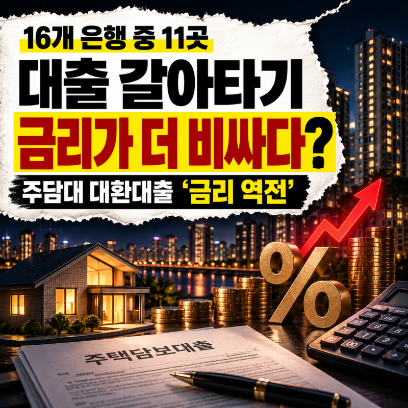 주택담보대출 갈아타기 금리가 더 비싸다? 주담대 대환대출 16곳 중 11곳 금리 역전