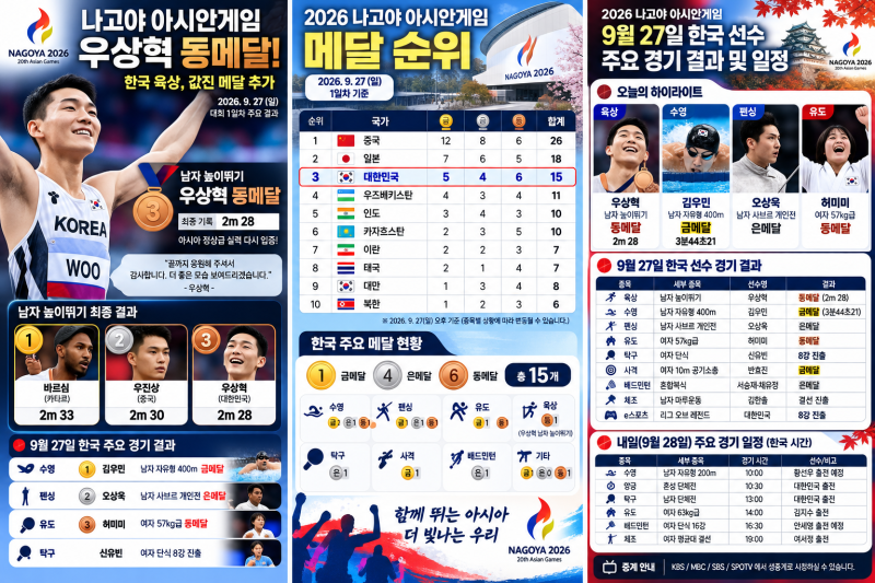 우상혁 아시안게임 결과 동메달｜2m22 성공 후 2m28 승부수, 3회 연속 메달