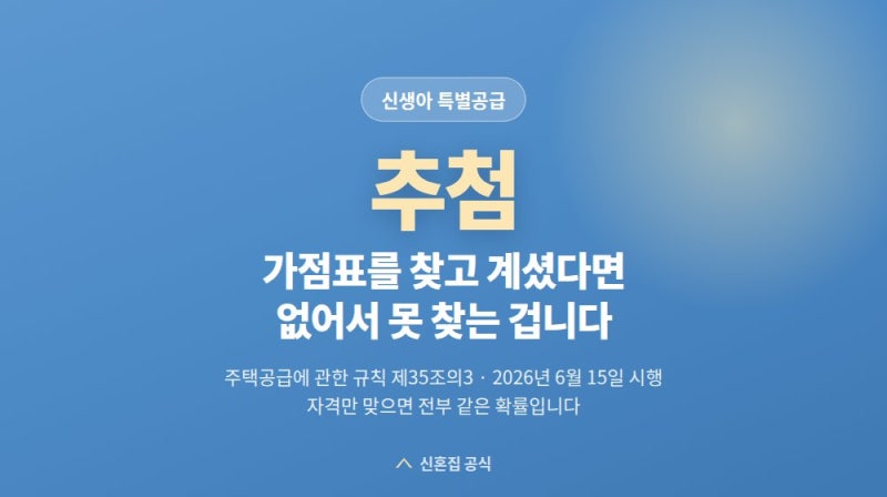 신생아 특공 가점표가 없는 이유, 신혼부부 특공과 뽑는 방식이 다릅니다