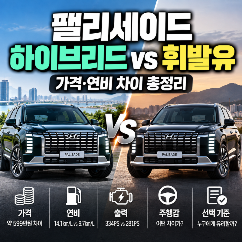 팰리세이드 하이브리드 vs 휘발유 비교, 가격·연비 차이 총정리