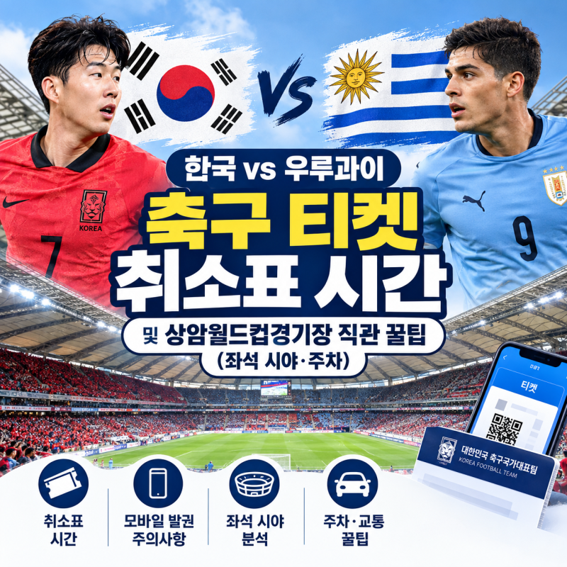 한국 우루과이 축구 티켓 취소표 시간 및 상암월드컵경기장 직관 꿀팁 (좌석 시야·주차)