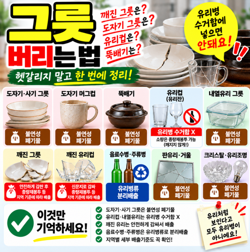 그릇 버리는 법｜깨진 그릇·도자기·유리컵·뚝배기 분리수거 총정리
