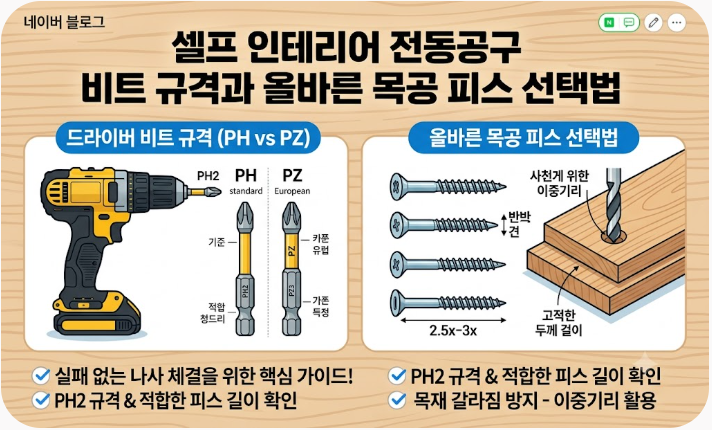 셀프 인테리어 전동공구 비트 규격과 올바른 목공 피스 선택법