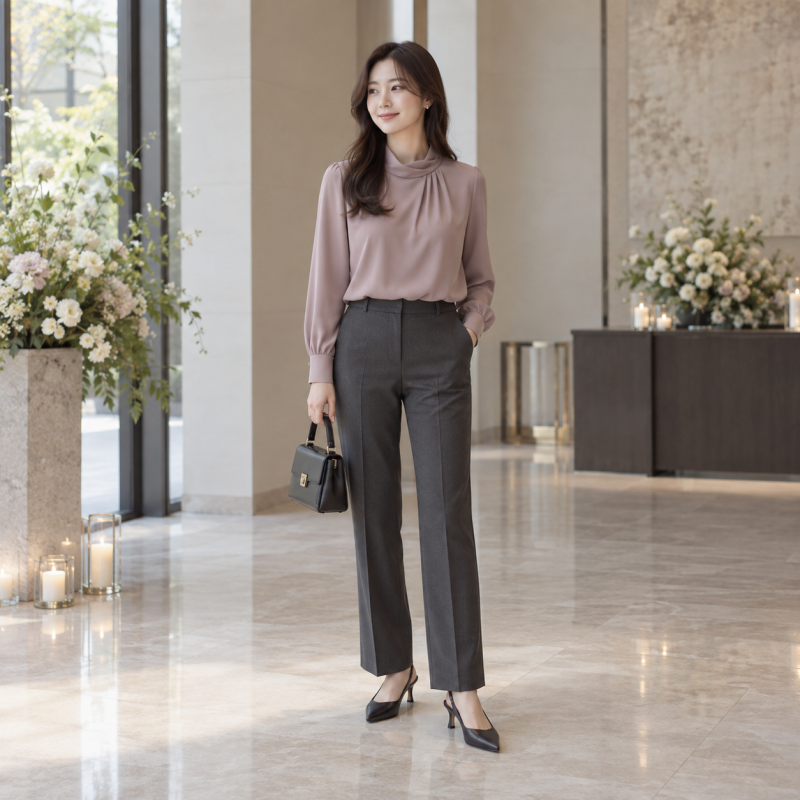 가을 결혼식 하객룩, 원피스 대신 블라우스와 슬랙스 코디