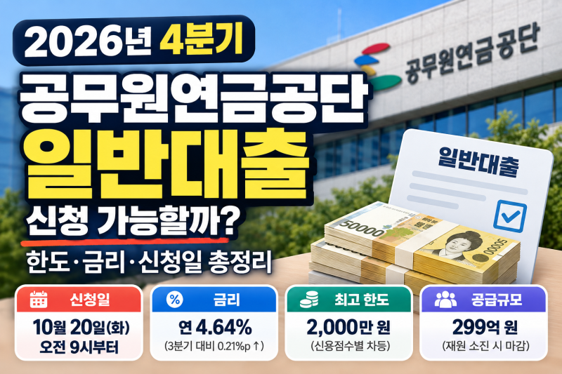 2026 공무원연금공단 일반대출 4분기 신청 가능할까?｜한도·금리·신청일