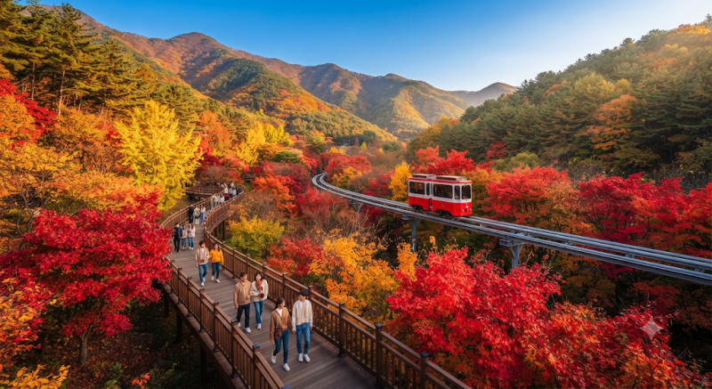 「紅葉オープンラン1秒カット？！4,000種以上の色とりどりの秋の絨毯が敷かれた10月に行くべき場所 京畿広州ファダムの森 モノレール」