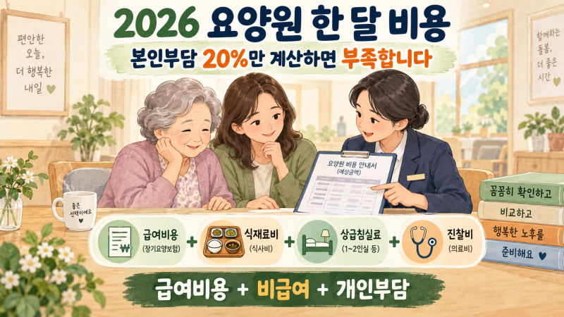 2026년 요양원 한 달 비용｜등급별 본인부담금과 비급여 계산