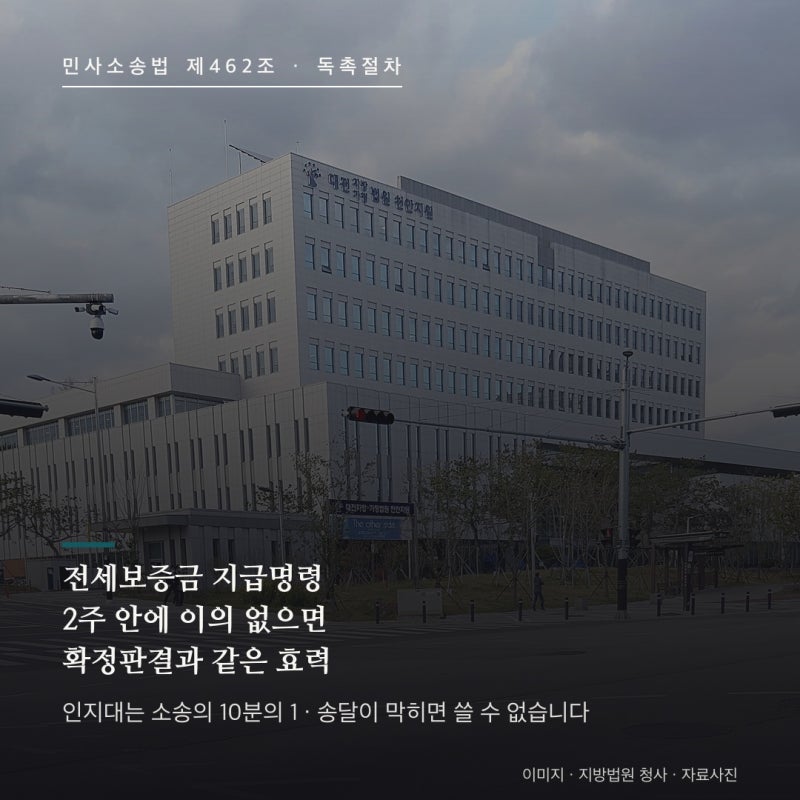 전세보증금 지급명령 총정리 : 송달 후 2주 안에 이의가 없으면 확정판결과 같은 효력, 인지....