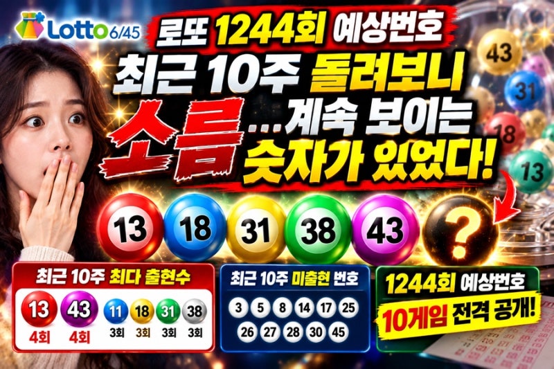 로또 1244회 예상번호, 최근 10주 돌려보니 소름…계속 보이는 숫자가 있었다