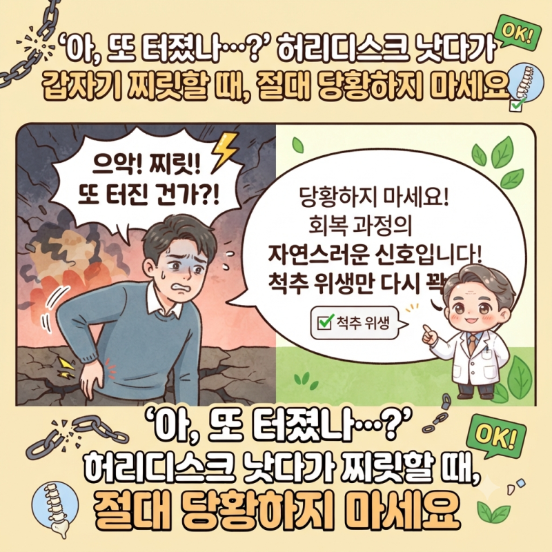 [허리디스크]"아, 또 터졌나…?" 허리디스크 낫다가 갑자기 찌릿할 때, 절대 당황하지 마세요