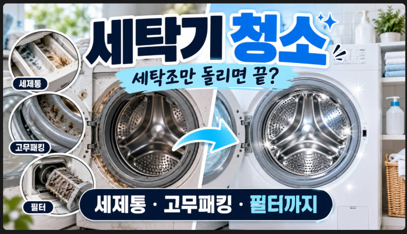 세탁기 청소방법 총정리｜세탁조·고무패킹·세제통까지 한 번에