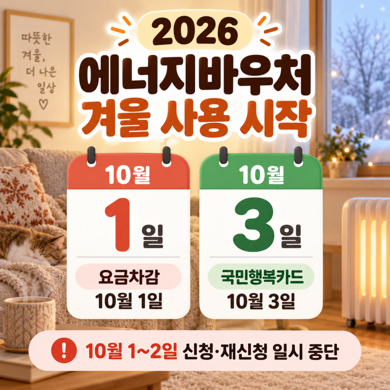 2026 에너지바우처 동절기 사용기간, 10월 1일 시작·국민행복카드는 3일부터