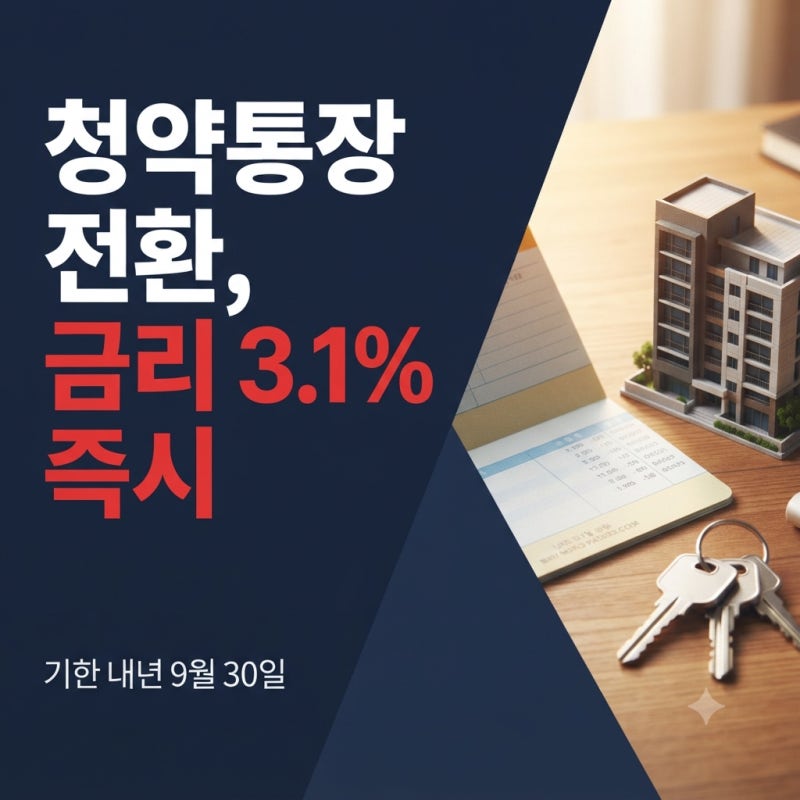 청약통장 전환 내년 9월 30일까지 연장, 주택청약종합저축 약 3.1% 금리 바로 적용