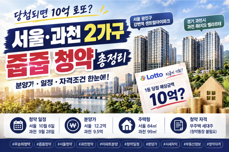 [로또청약] 당첨되면 10억 로또? 서울·과천 2가구 줍줍 청약 일정·분양가 총정리