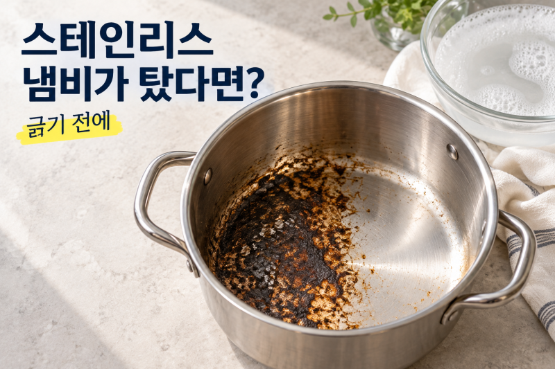 스테인리스 냄비 바닥이 탔다면? 철 수세미로 긁기 전에 해볼 일