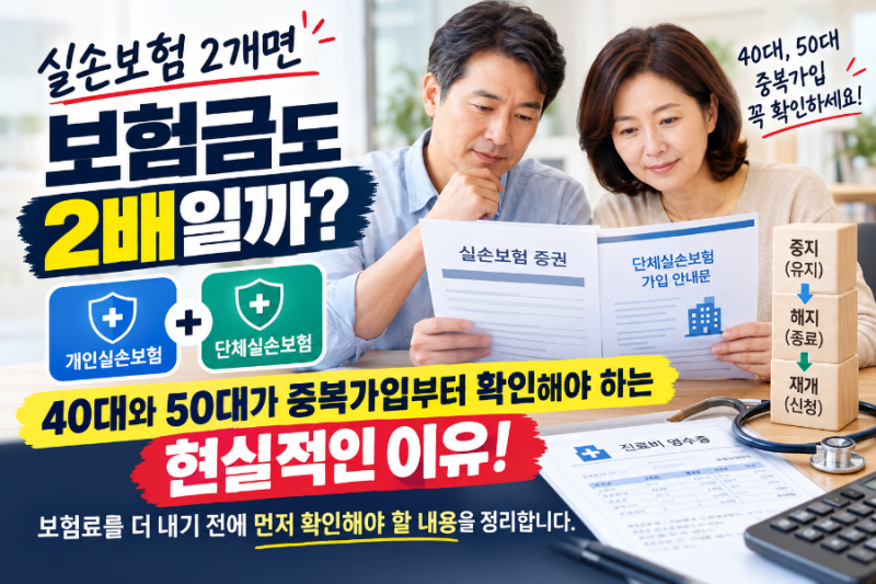 실손보험 2개면 보험금도 2배일까? 40대와 50대가 중복가입부터 확인해야 하는 이유와 단체실....
