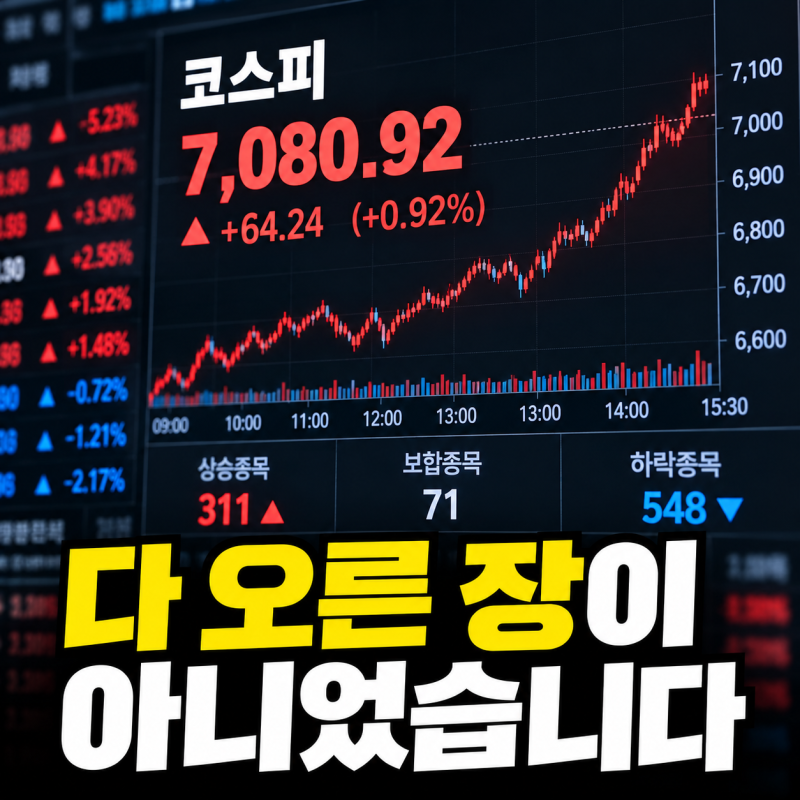 코스피 7000이라 다 오른 줄 알았는데… 5번 오른 날마다 하락 종목이 더 많았습니다