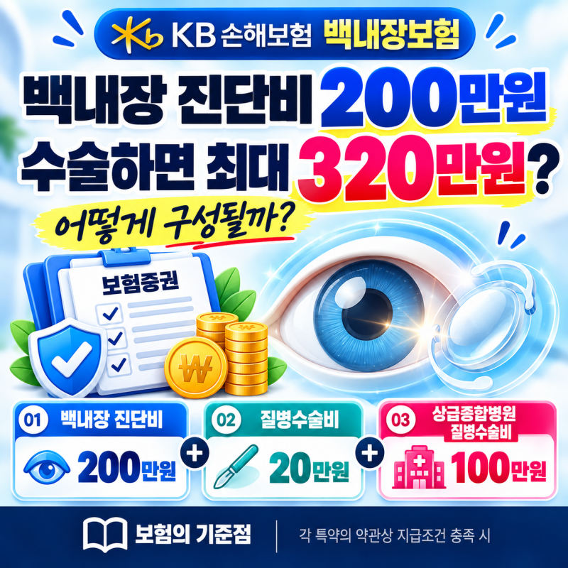 KB손해보험 월1만원대, 백내장진단비 200만원, 수술 시 최대 320만원 보장 플랜 어떻게 가능할....