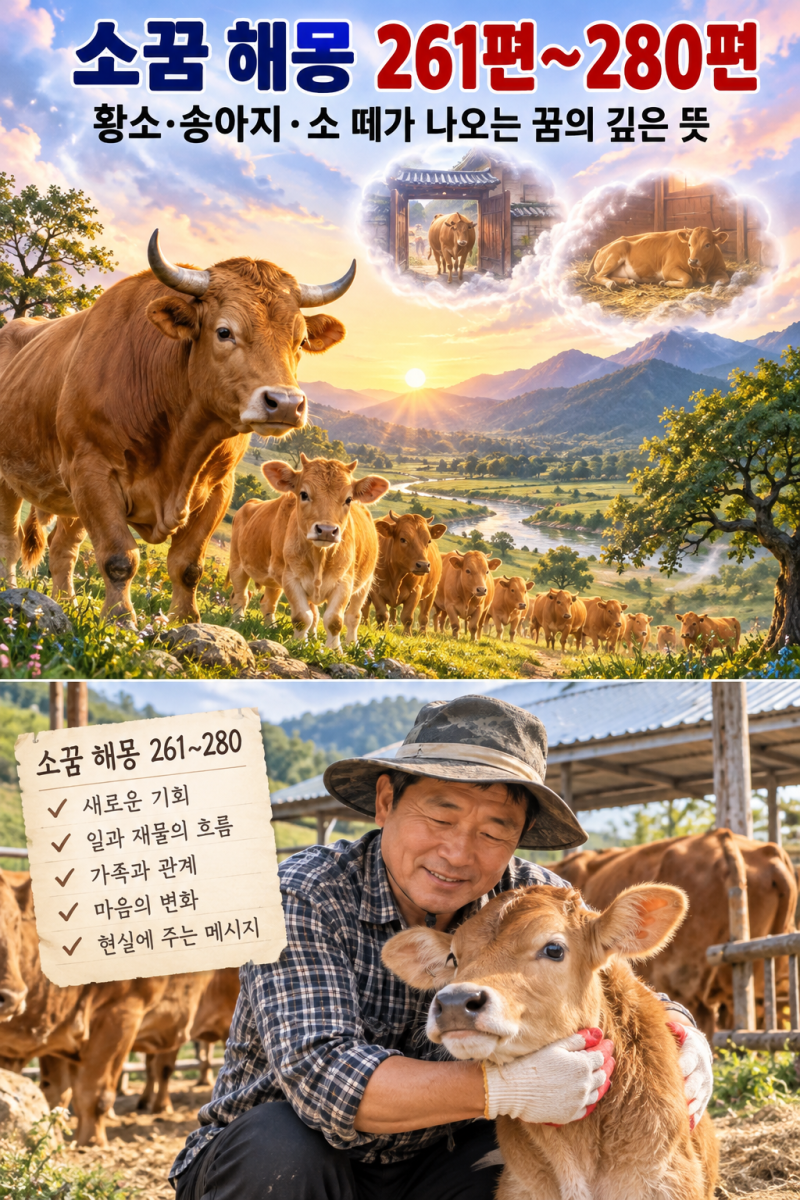 소꿈 해몽 261~280편｜황소·송아지·소가 나오는 꿈, 행동과 장소에 따라 뜻이 달라집니다